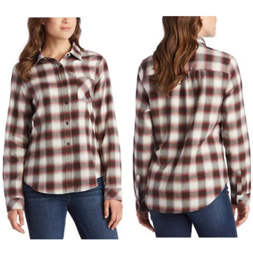 Pendleton Women's Boyfriend Doublebrushed Flannel Button Down Shirt Brown Sz M